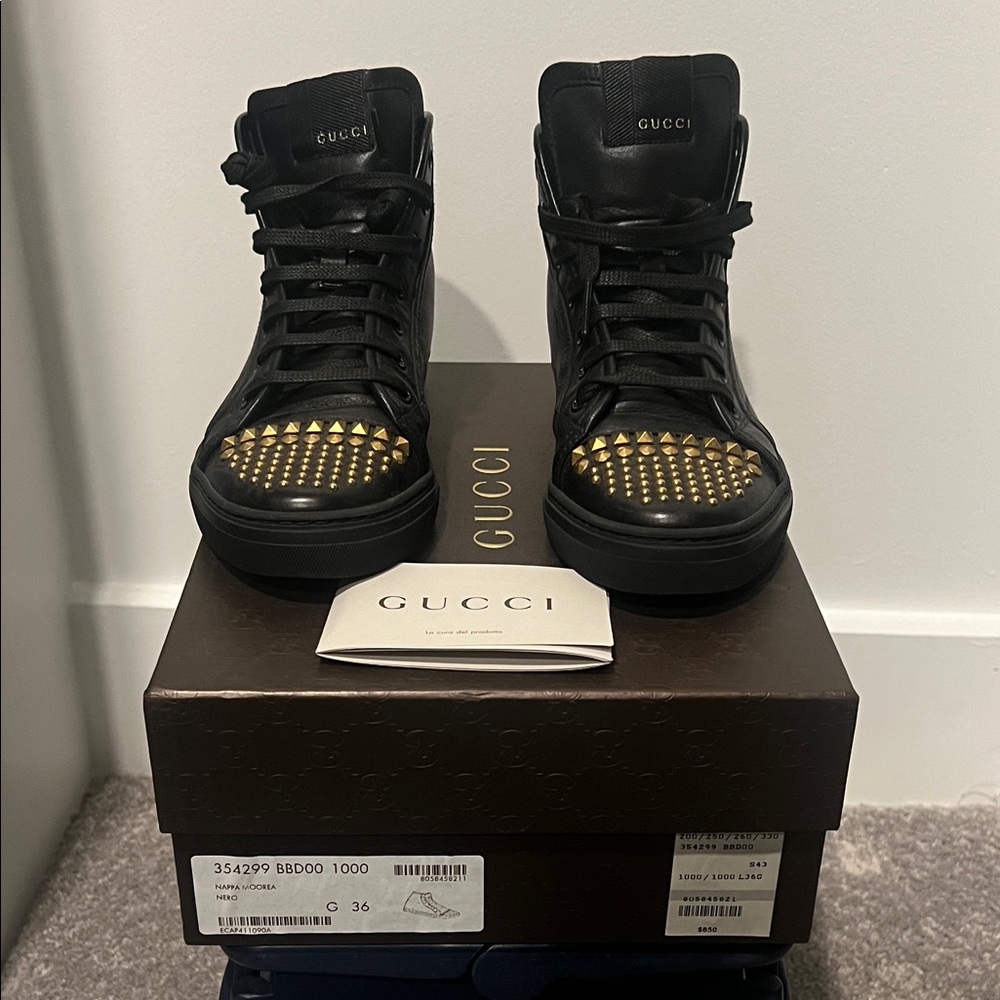 Gucci Black Sneakers with Gold Studs